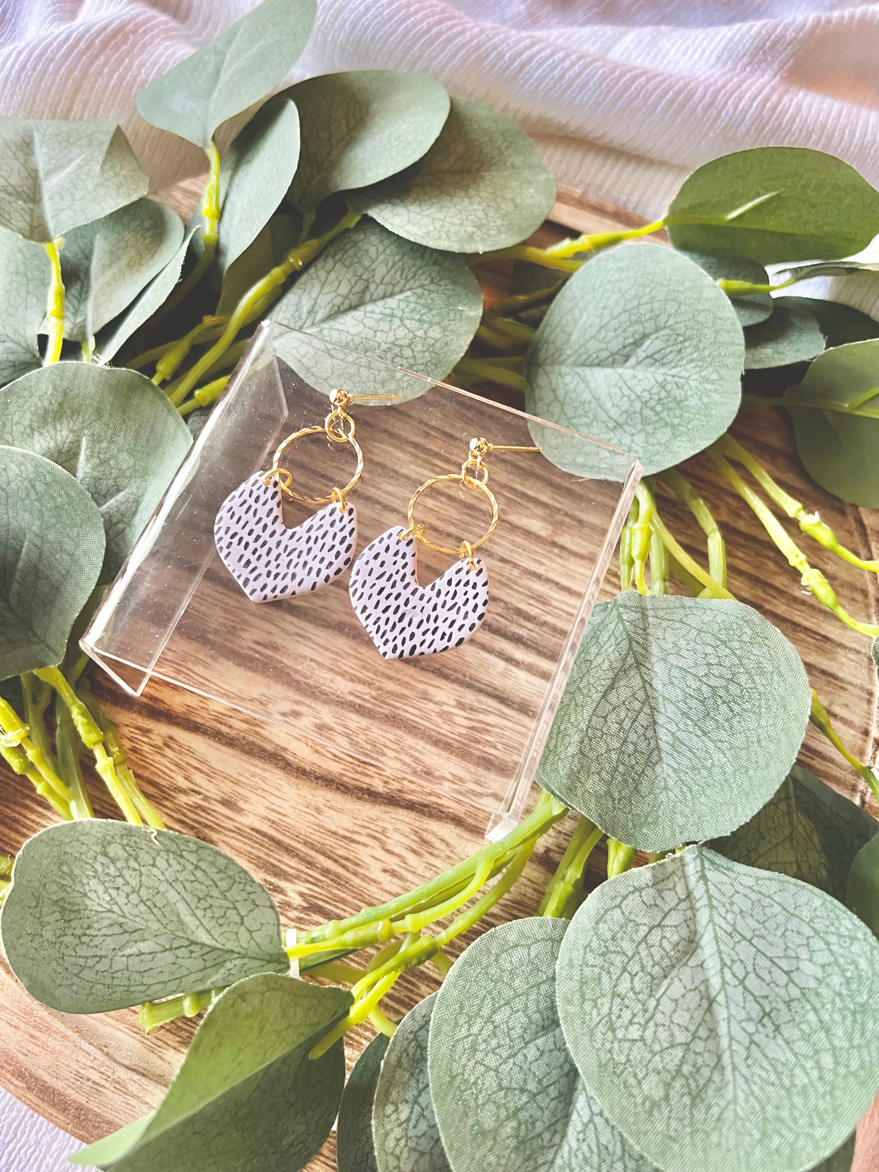 Black/White Spotted Clay Earrings