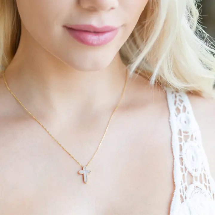 Feel the Faith Shell Pavé Cross Necklace