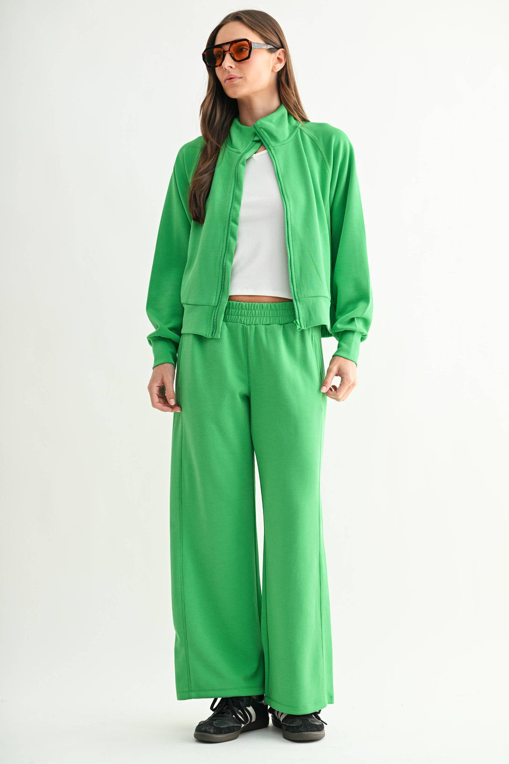 Wide-Leg Rib Pants | Green Pop