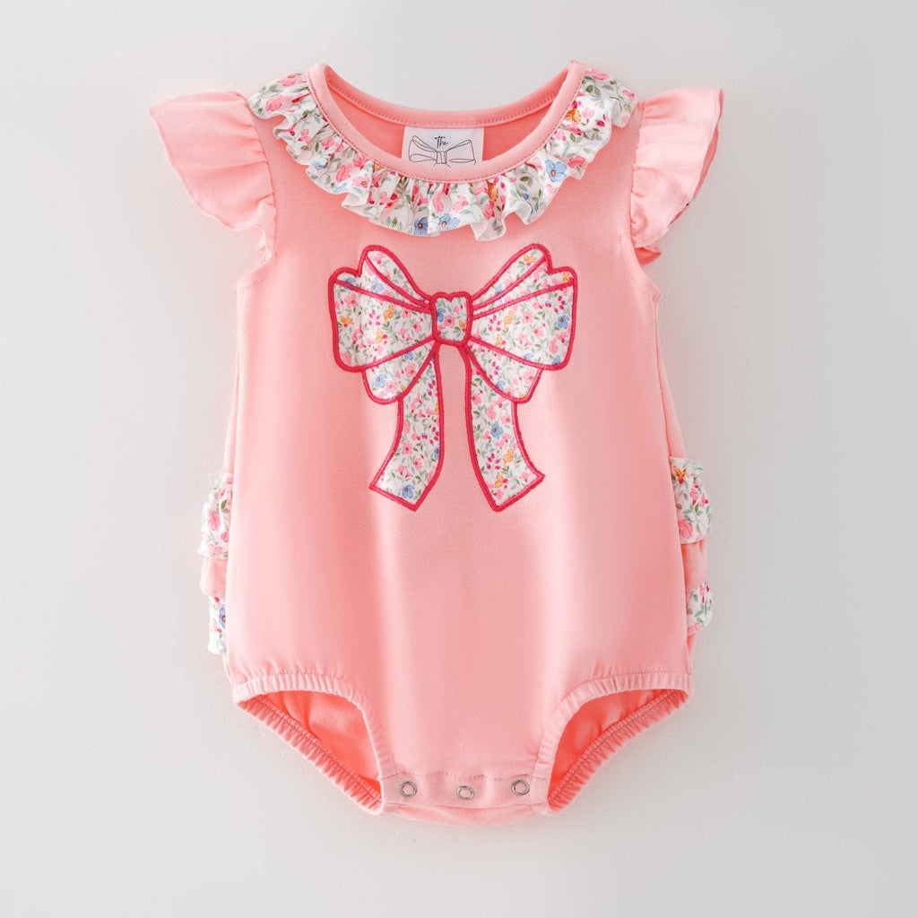 Pink Floral Bow Applique Outfit