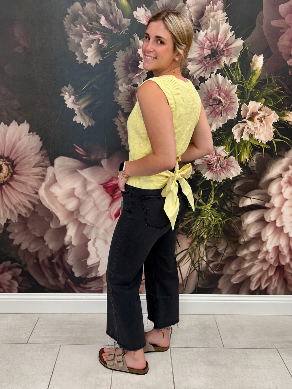 Yellow Tie Back Sleeveless Sweater