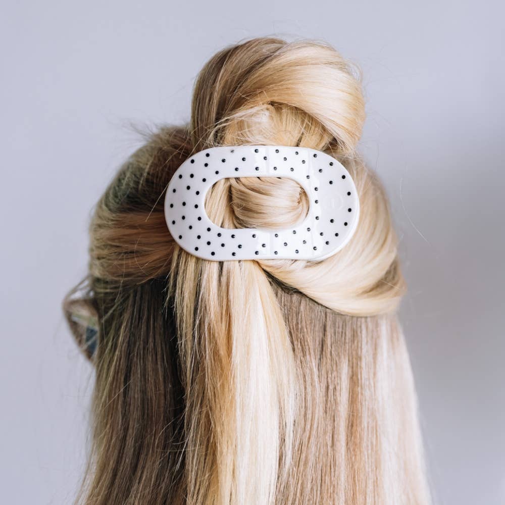White Polka Dot Flat Round Hair Clip| Medium