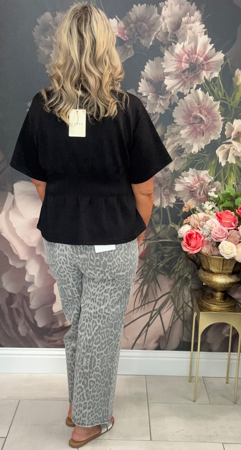 Gray Leopard Crop Wide Leg Jeans