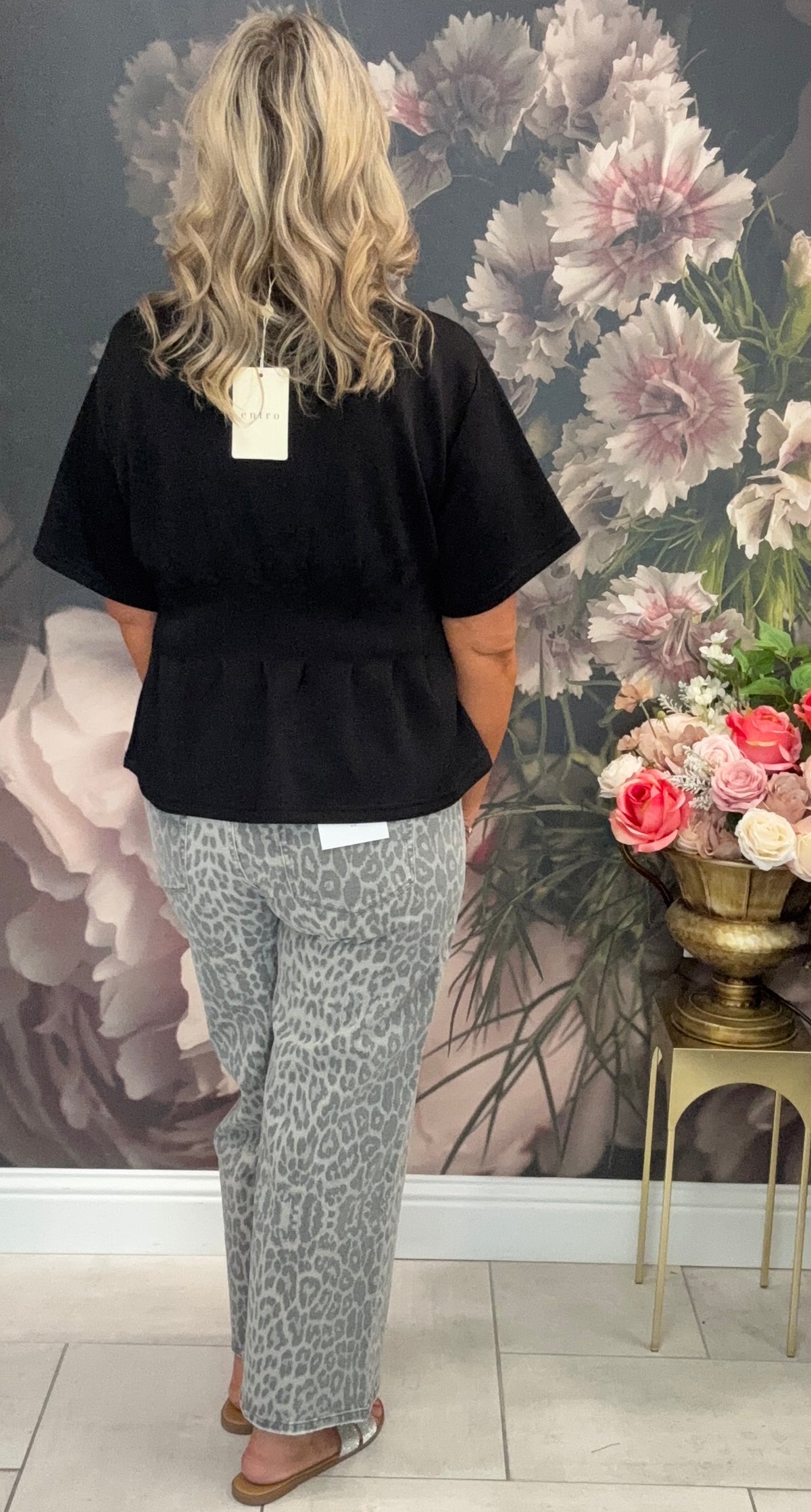 Gray Leopard Crop Wide Leg Jeans