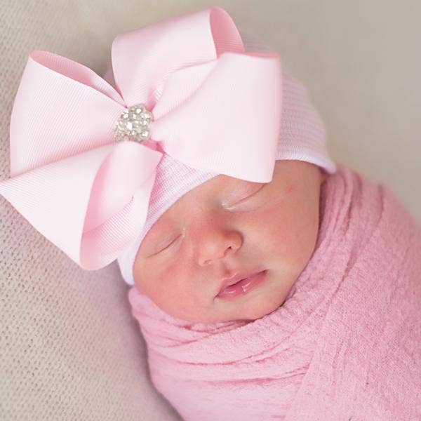 Infant Bow Hat w/ Rhinestone Center