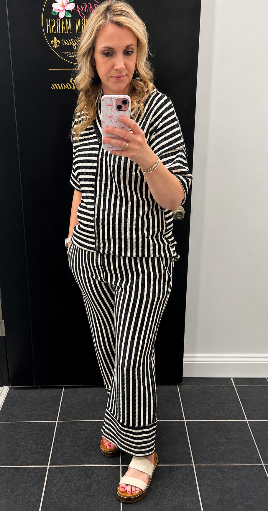 Jacquard Striped Pants | Black/Cream