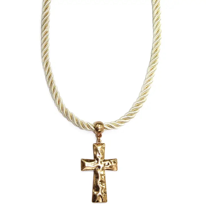 Ivory Cord Necklace w/ Gold Cross