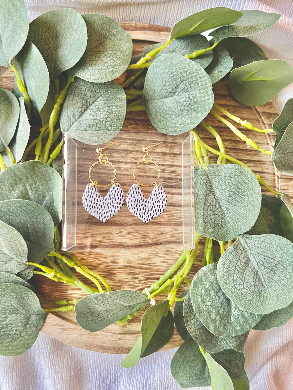 Black/White Spotted Clay Earrings