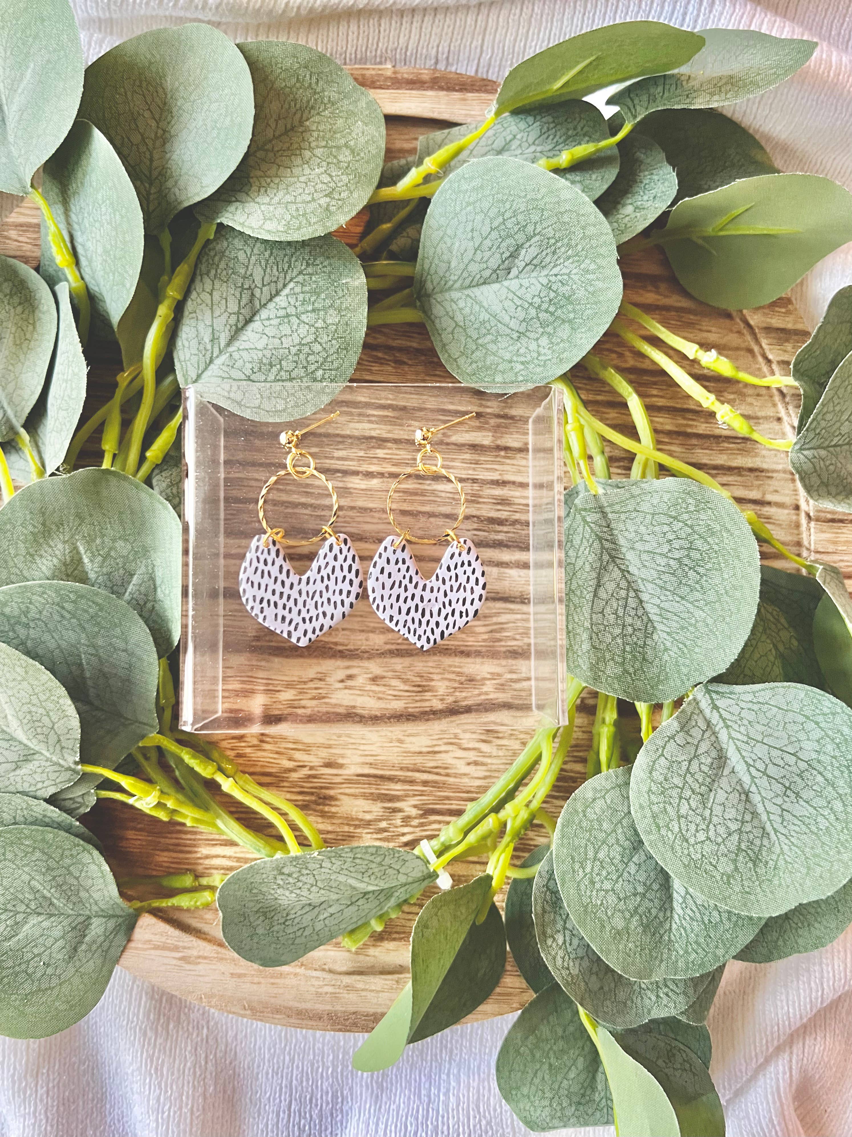 Black/White Spotted Clay Earrings