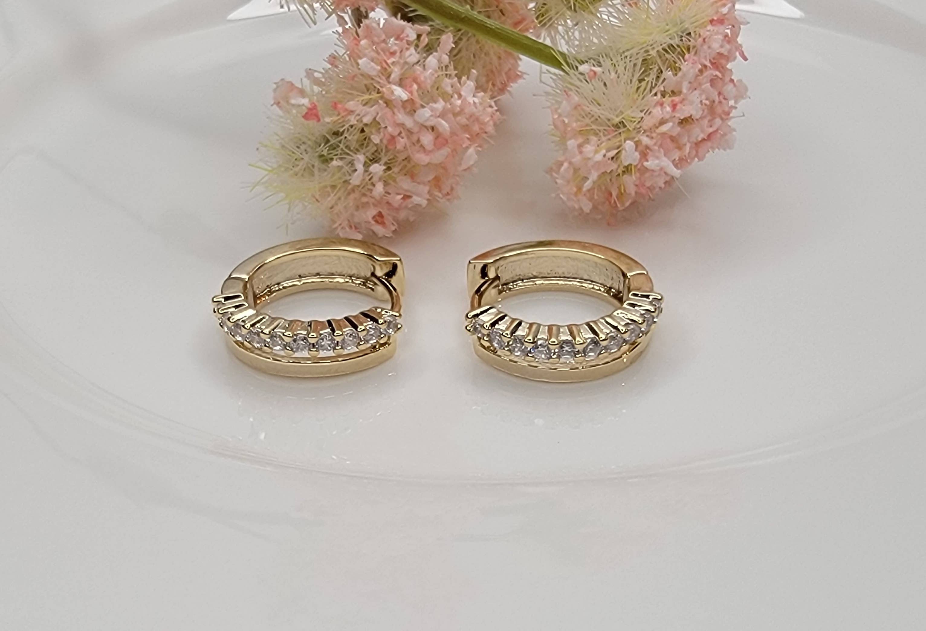 Gold/CZ Double Huggie Hoops