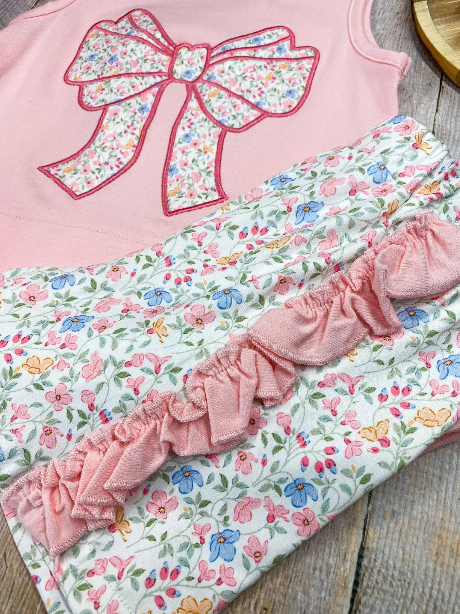 Pink Floral Bow Applique Set