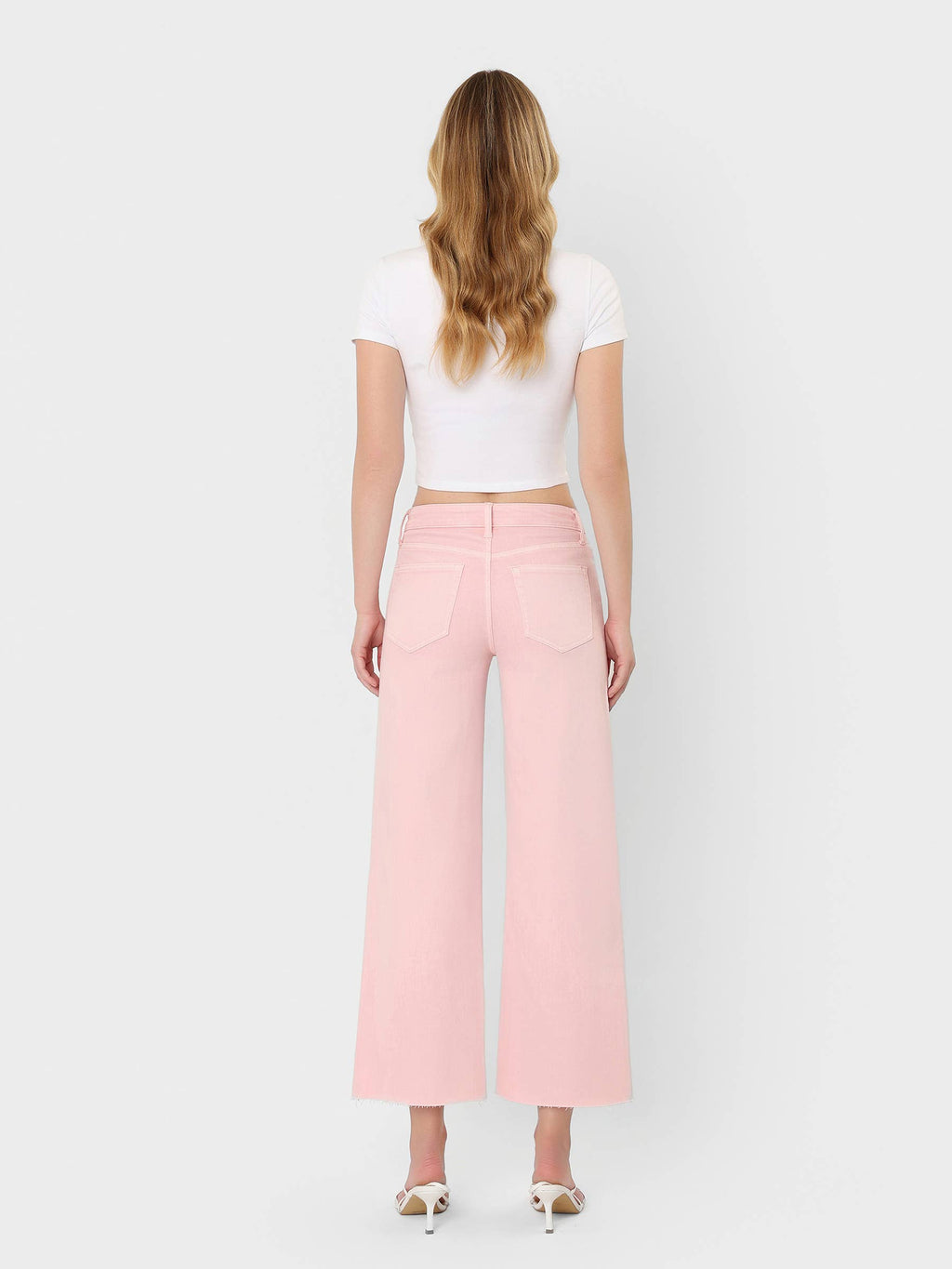Pink Cropped Wide Leg Jeans