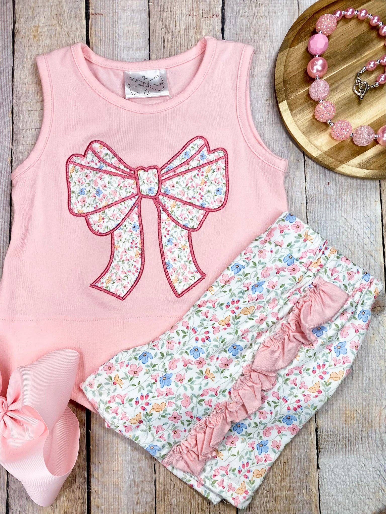 Pink Floral Bow Applique Set