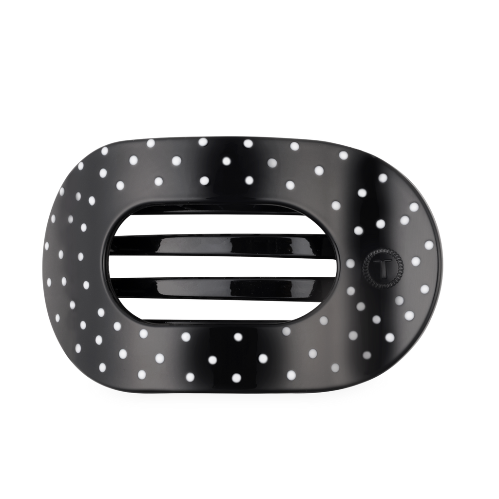 Black Polka Dot Flat Round Hair Clip| Large