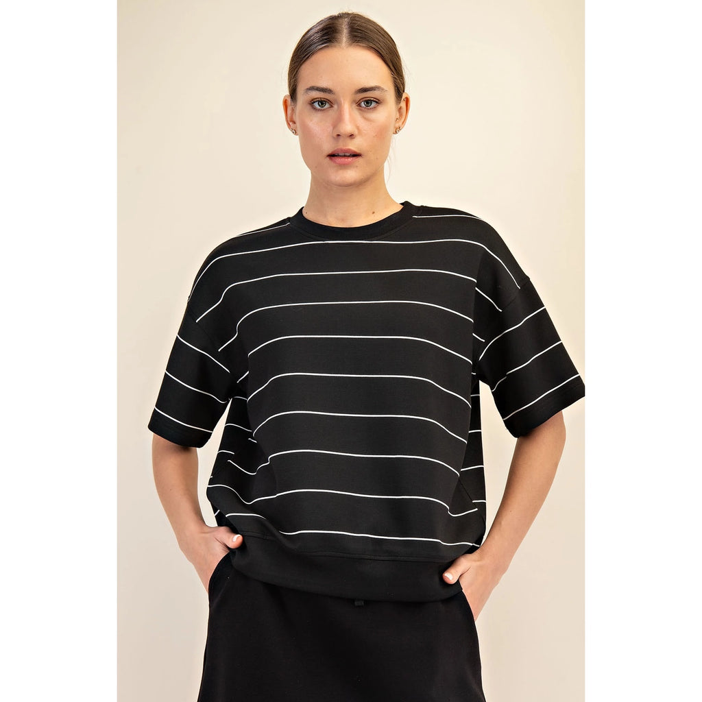 Scuba SS Striped Top | Black/Cream