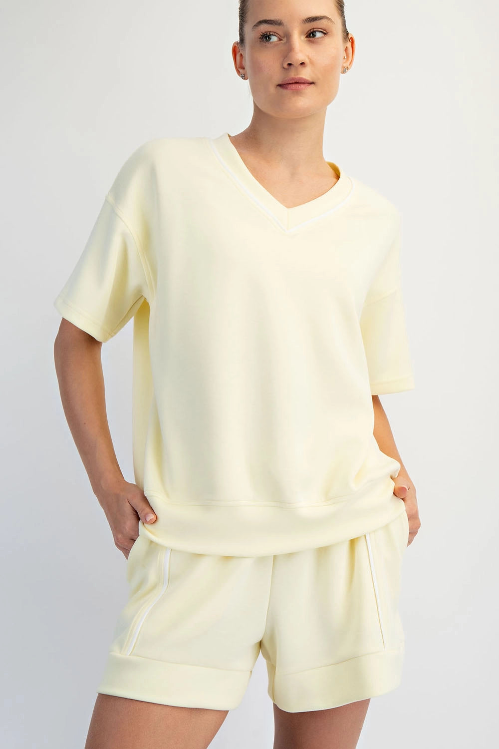 Scuba V-Neck SS Top | Yellow