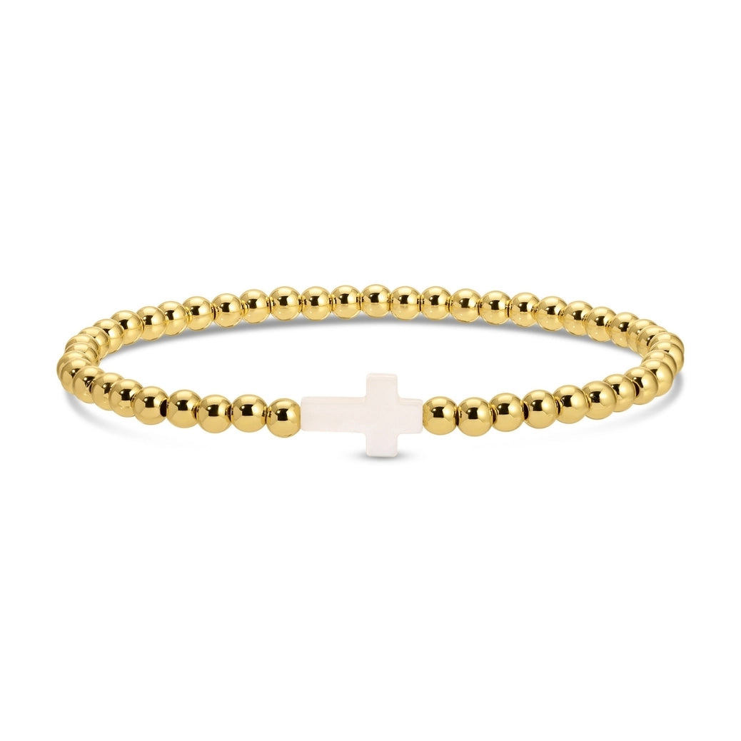 Gold Beaded Bracelet w/ Cross