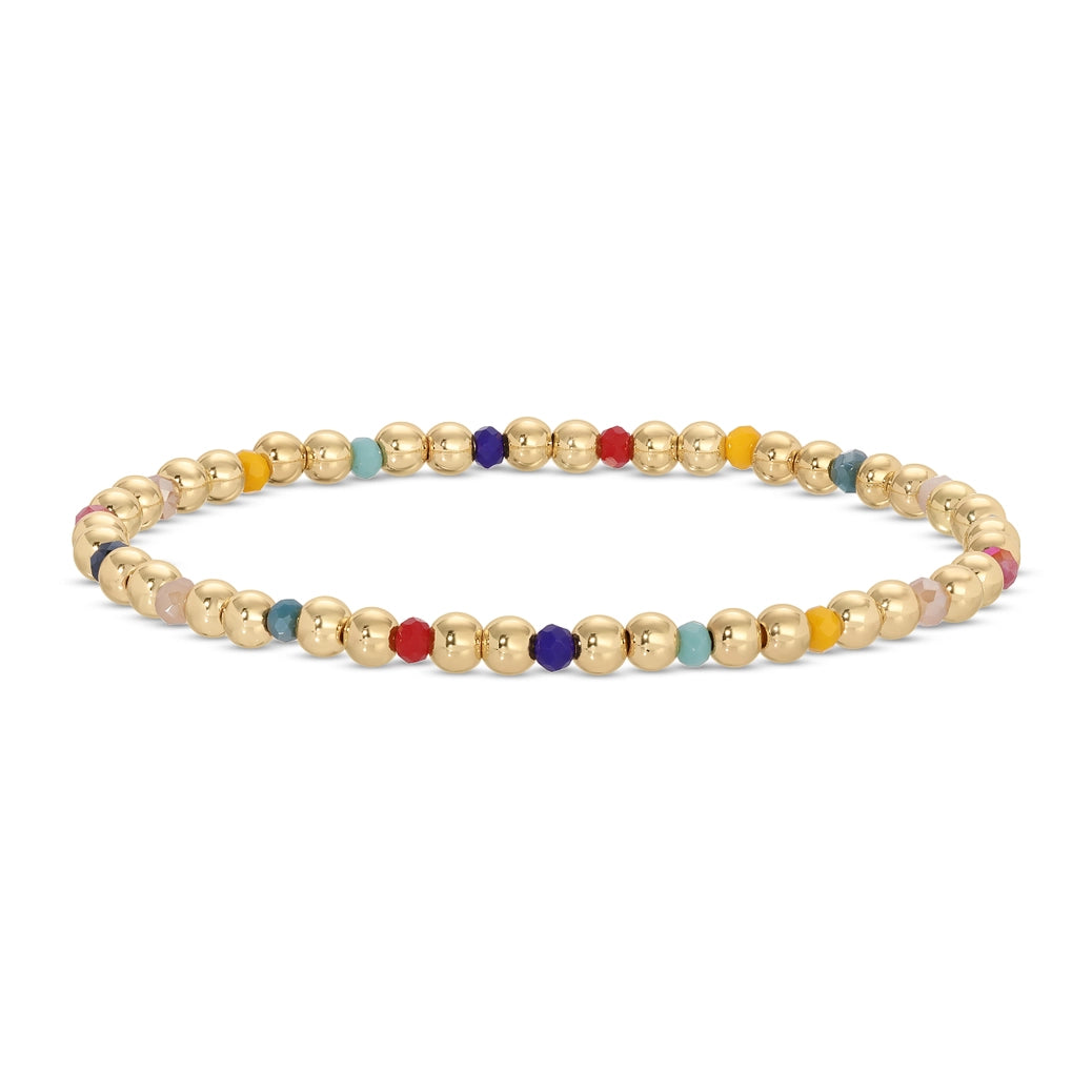 Gold Beaded Bracelet w/ Colorful Crystals