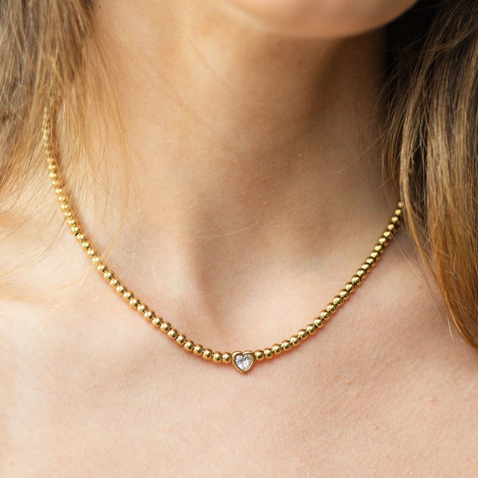 Gold Beaded Heart Necklace