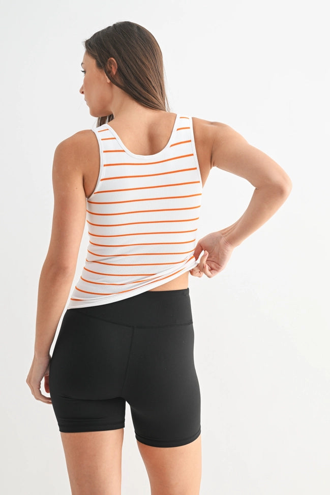 Striped Seamless Ribbed Tank | White/Burnt Amber