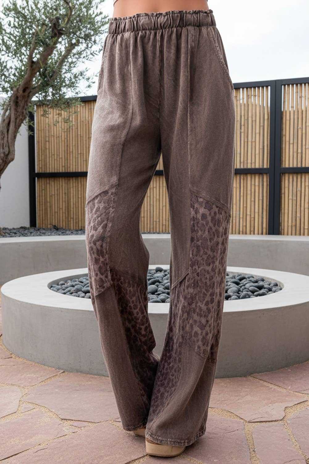 Mineral Wash Leopard Patchwork Pants