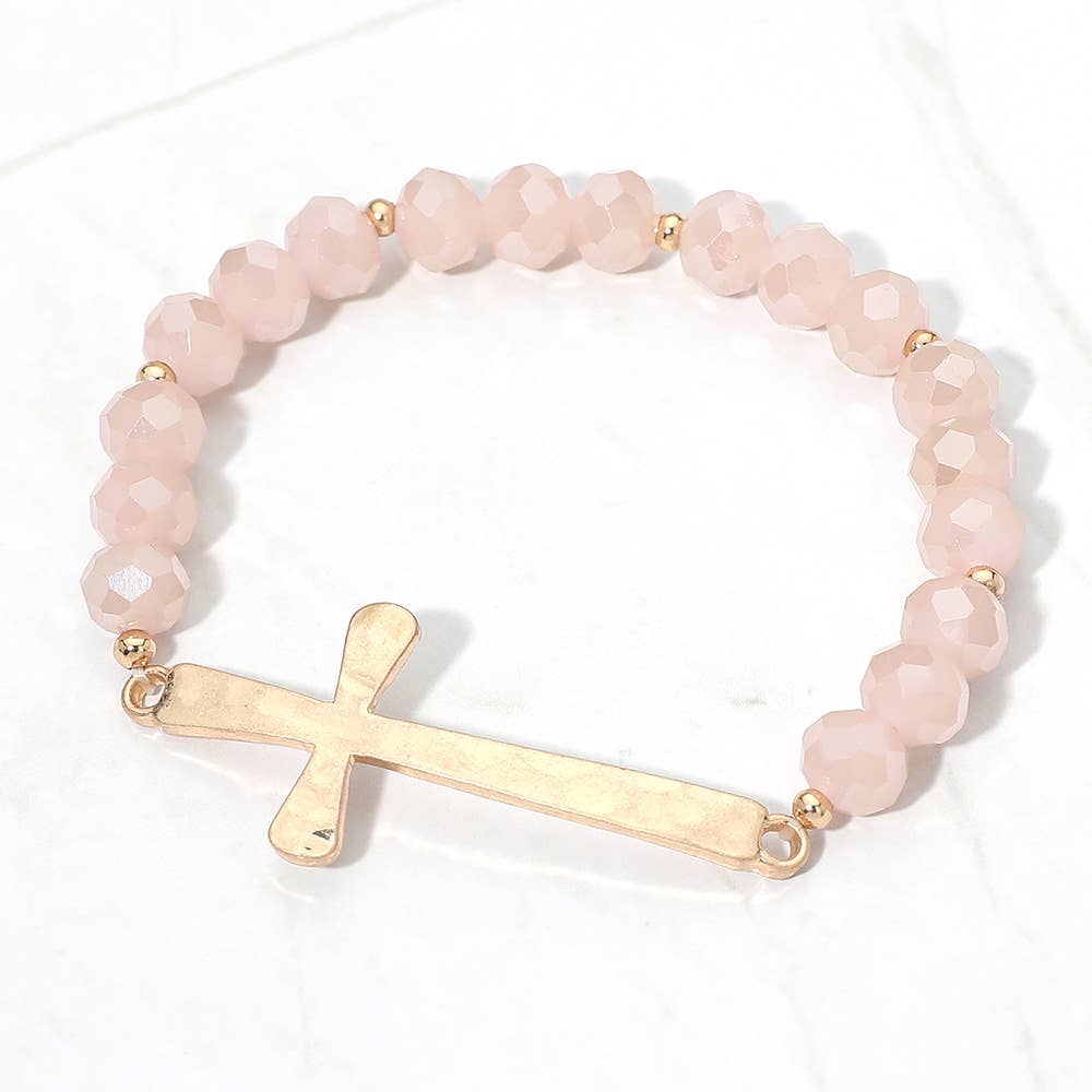 Brushed Metal Cross Stretch Bracelet