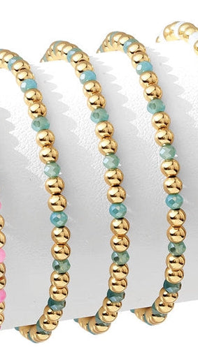 Gold Beaded Bracelet w/ Colorful Crystals