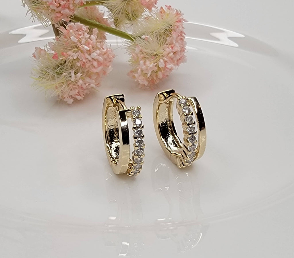 Gold/CZ Double Huggie Hoops