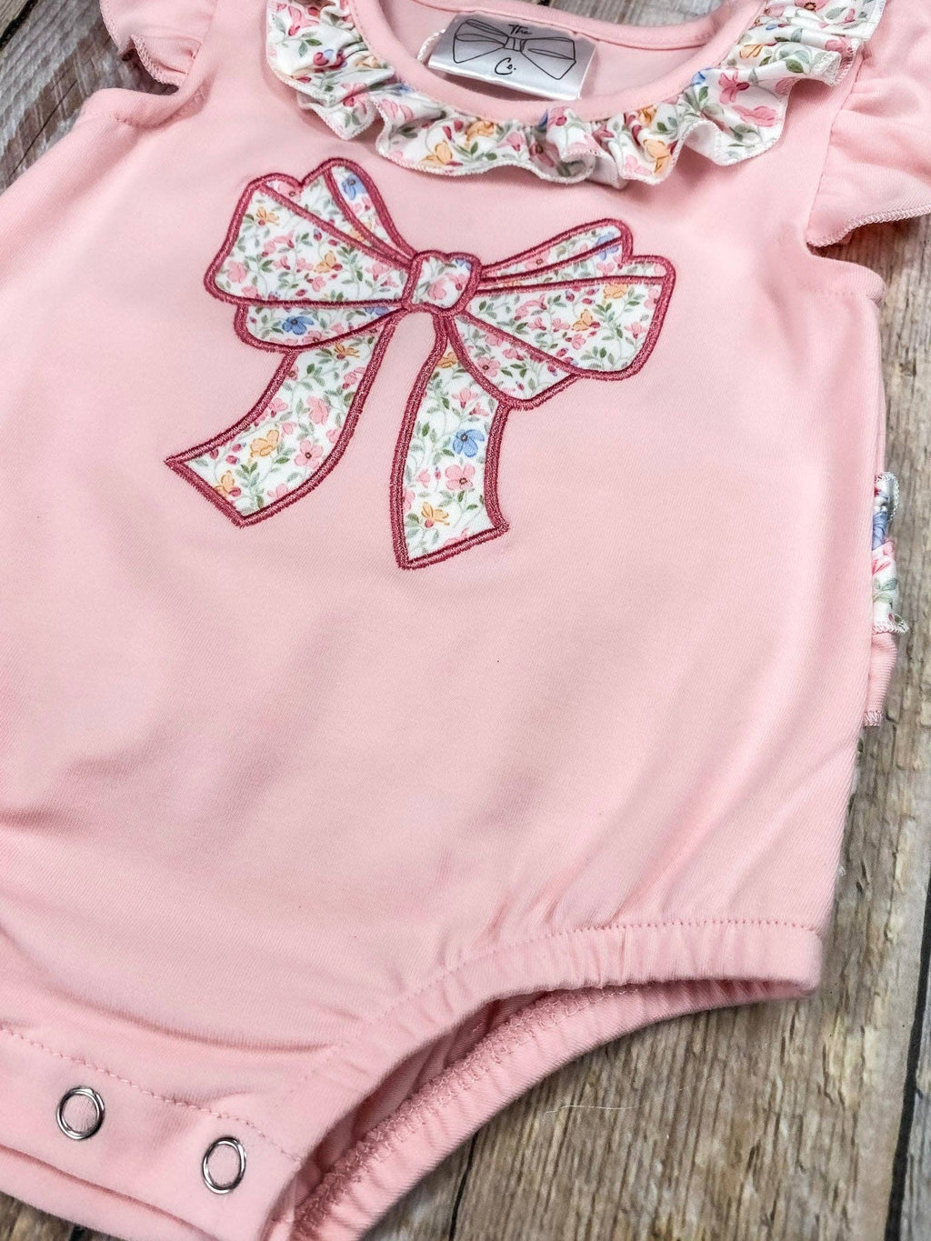 Pink Floral Bow Applique Outfit