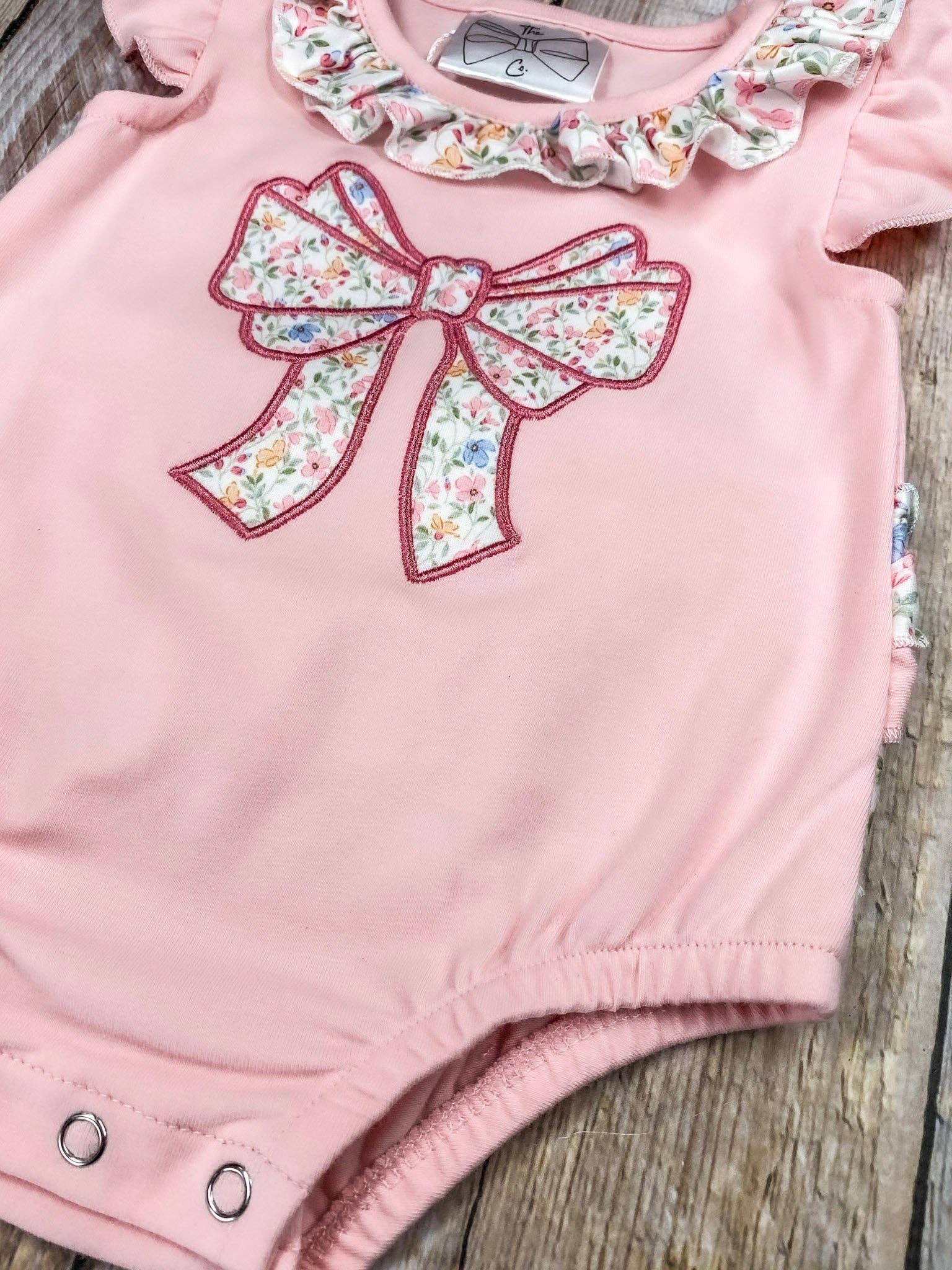 Pink Floral Bow Applique Outfit