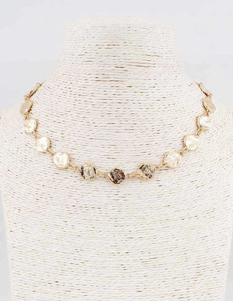 Gold Hammered Flat Circle Necklace