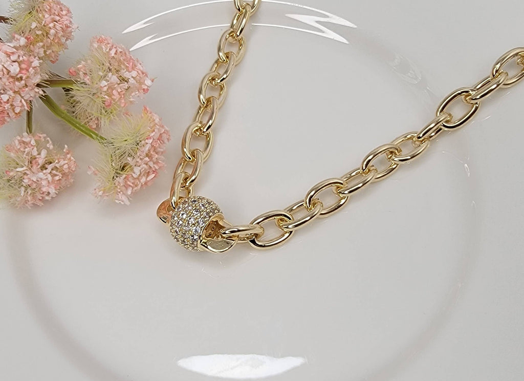 Link Chain CZ Toggle Necklace