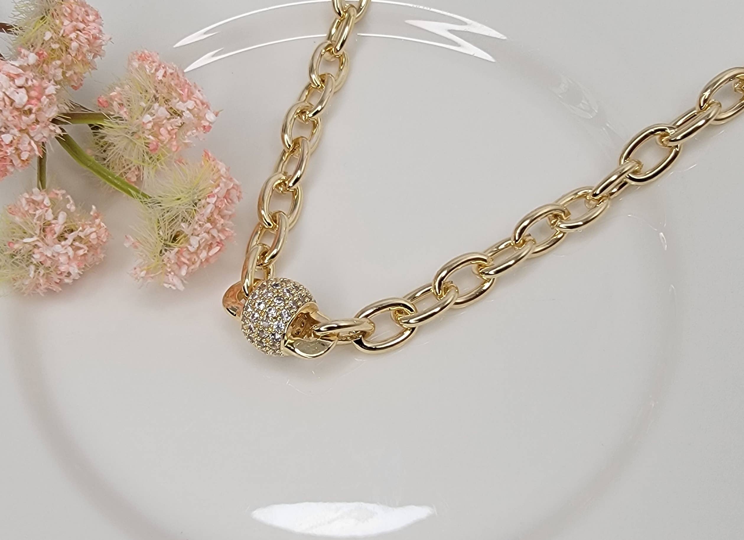 Link Chain CZ Toggle Necklace