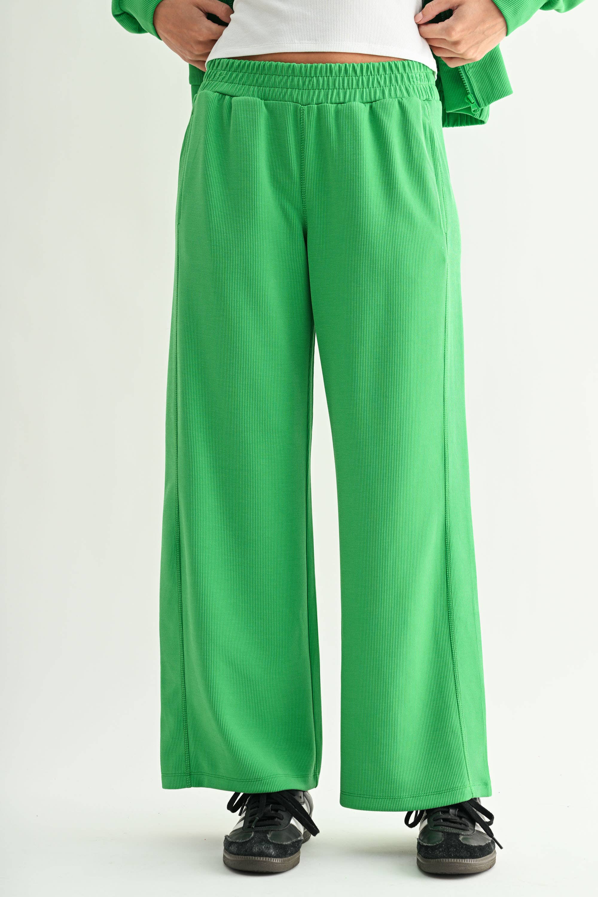 Wide-Leg Rib Pants | Green Pop