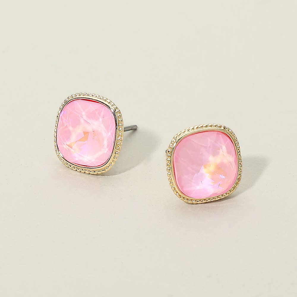Cushion-Cut Iridescent Stud Earrings