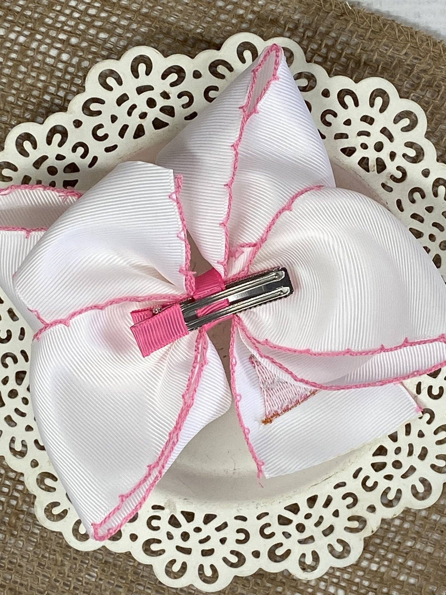 Birthday Cake Embroidered Moonstitch Hair Bow | Clip or Headband