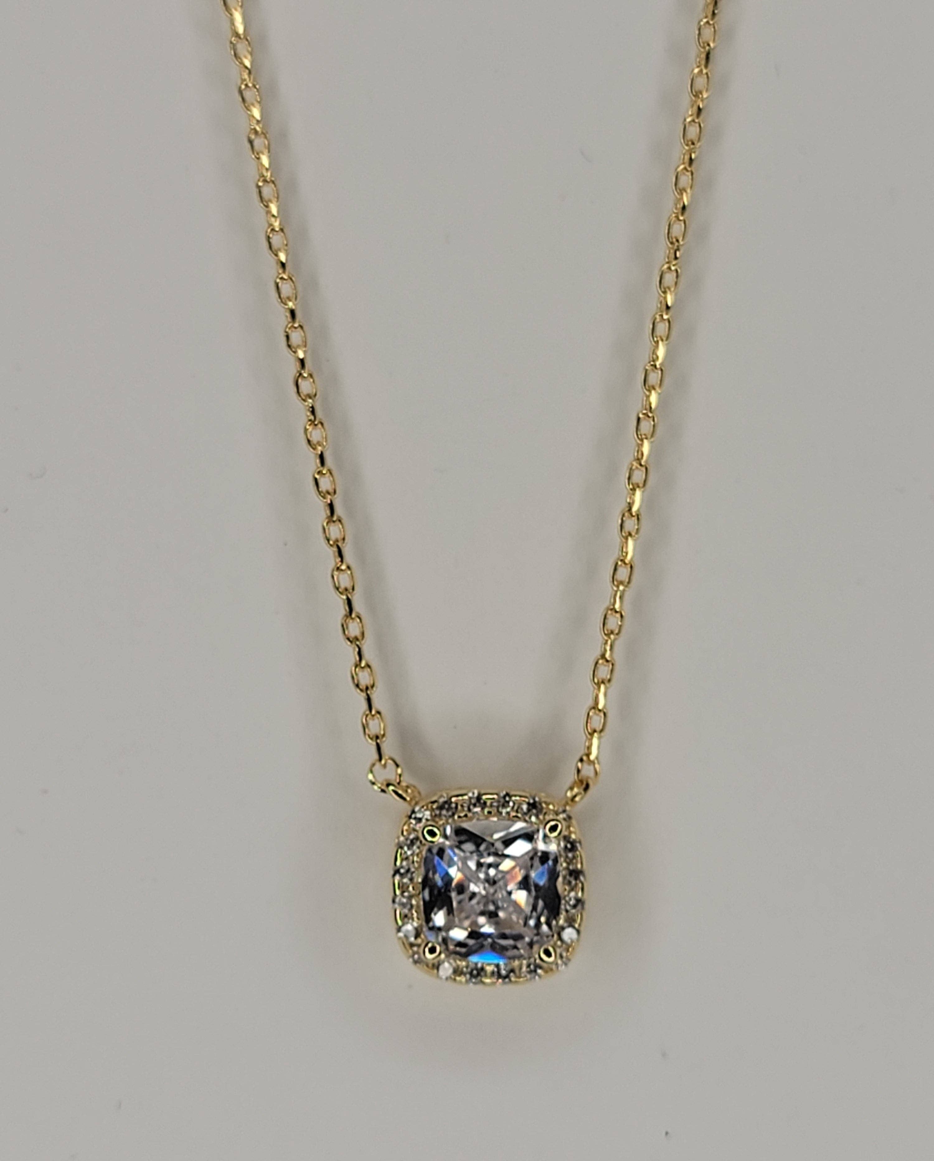 Cubic Zirconia Square Baguette Necklace