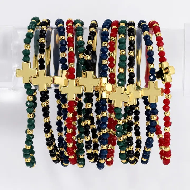 4mm Crystal Stretch Bracelets w/ Cross