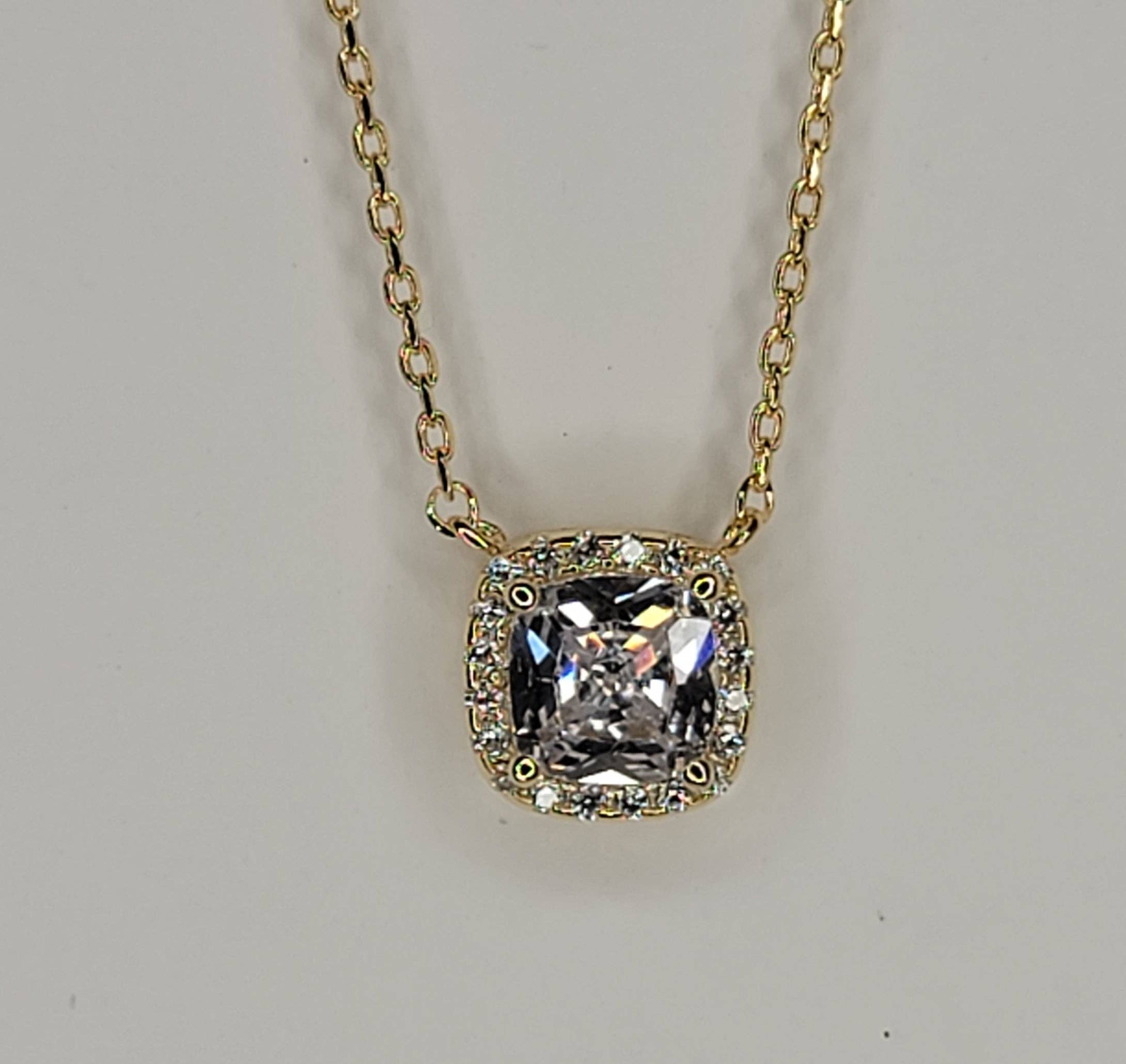 Cubic Zirconia Square Baguette Necklace