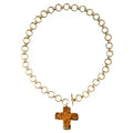 Matte Gold Hammered Cross Toggle Necklace