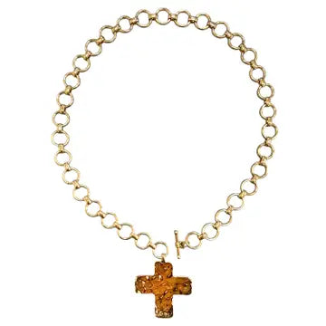 Matte Gold Hammered Cross Toggle Necklace