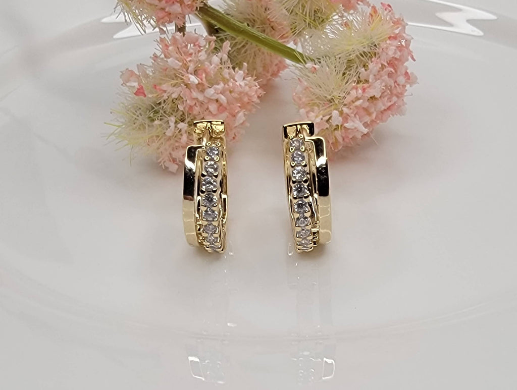 Gold/CZ Double Huggie Hoops