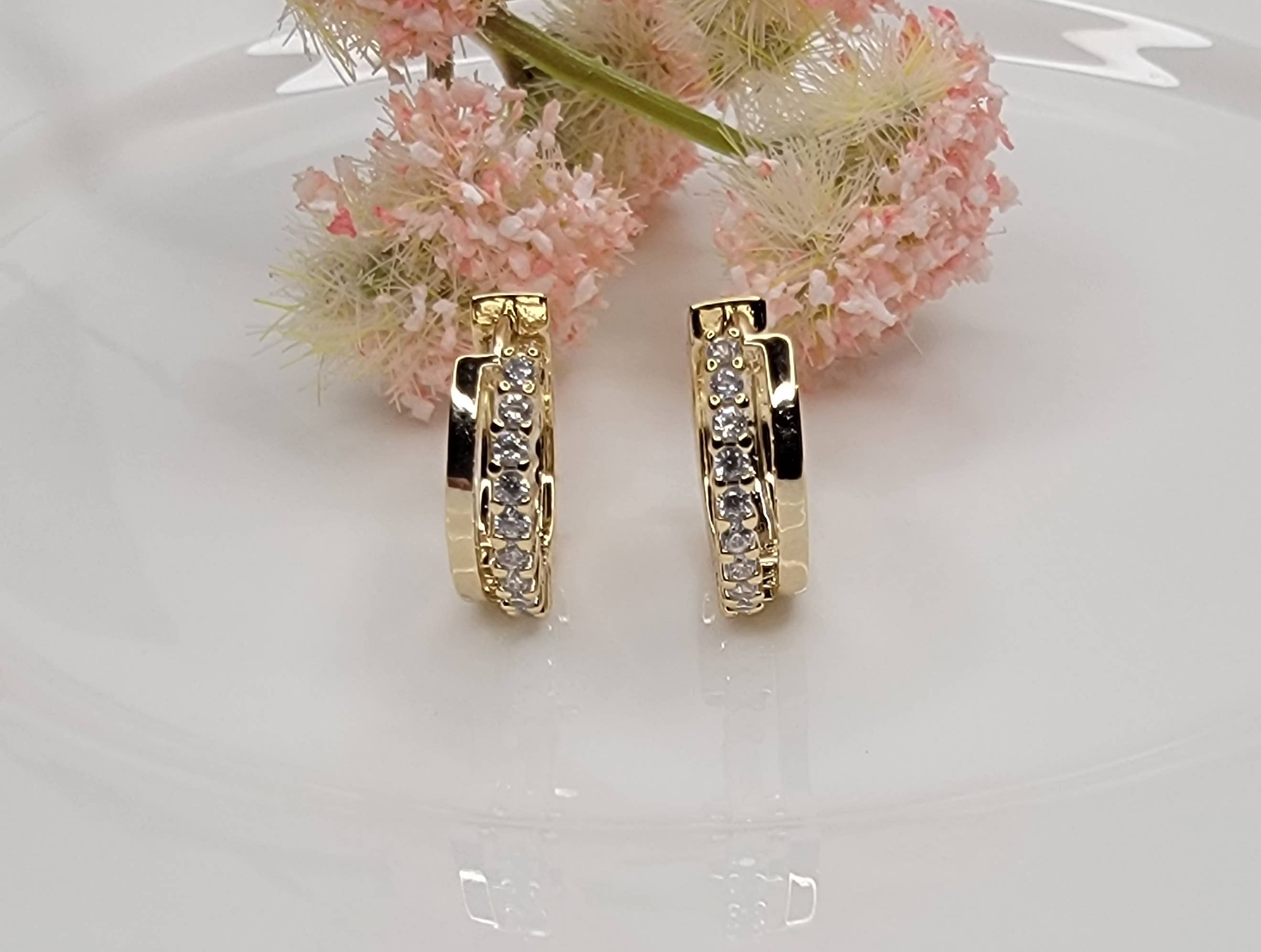 Gold/CZ Double Huggie Hoops