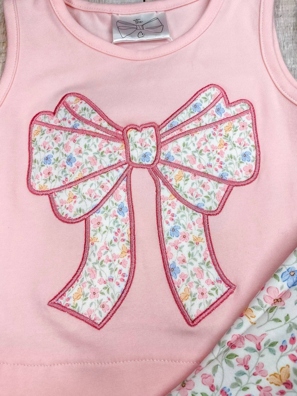 Pink Floral Bow Applique Set
