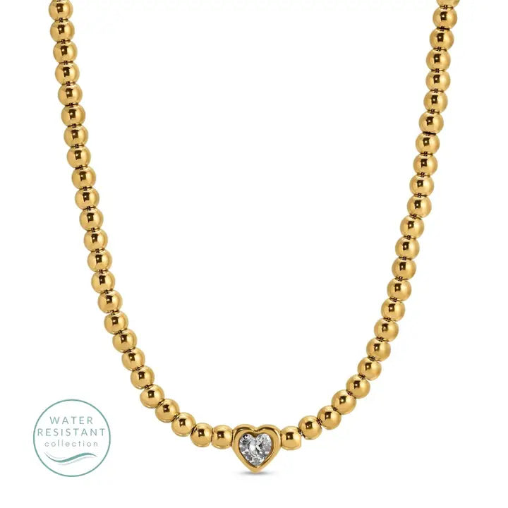 Gold Beaded Heart Necklace