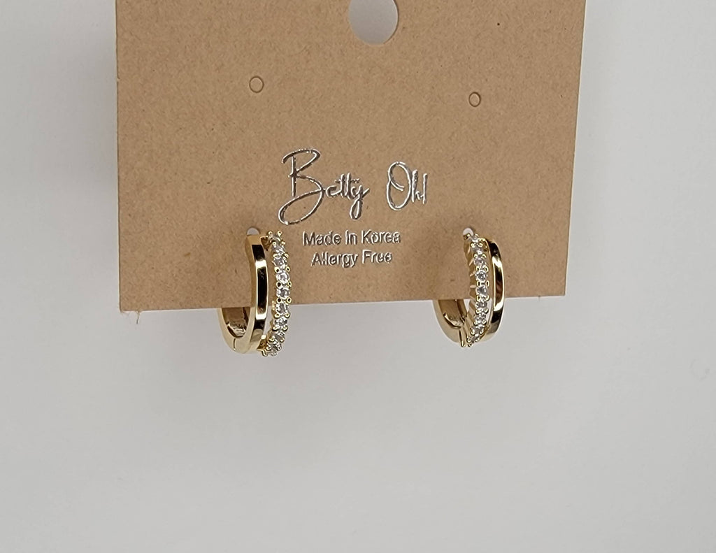 Gold/CZ Double Huggie Hoops