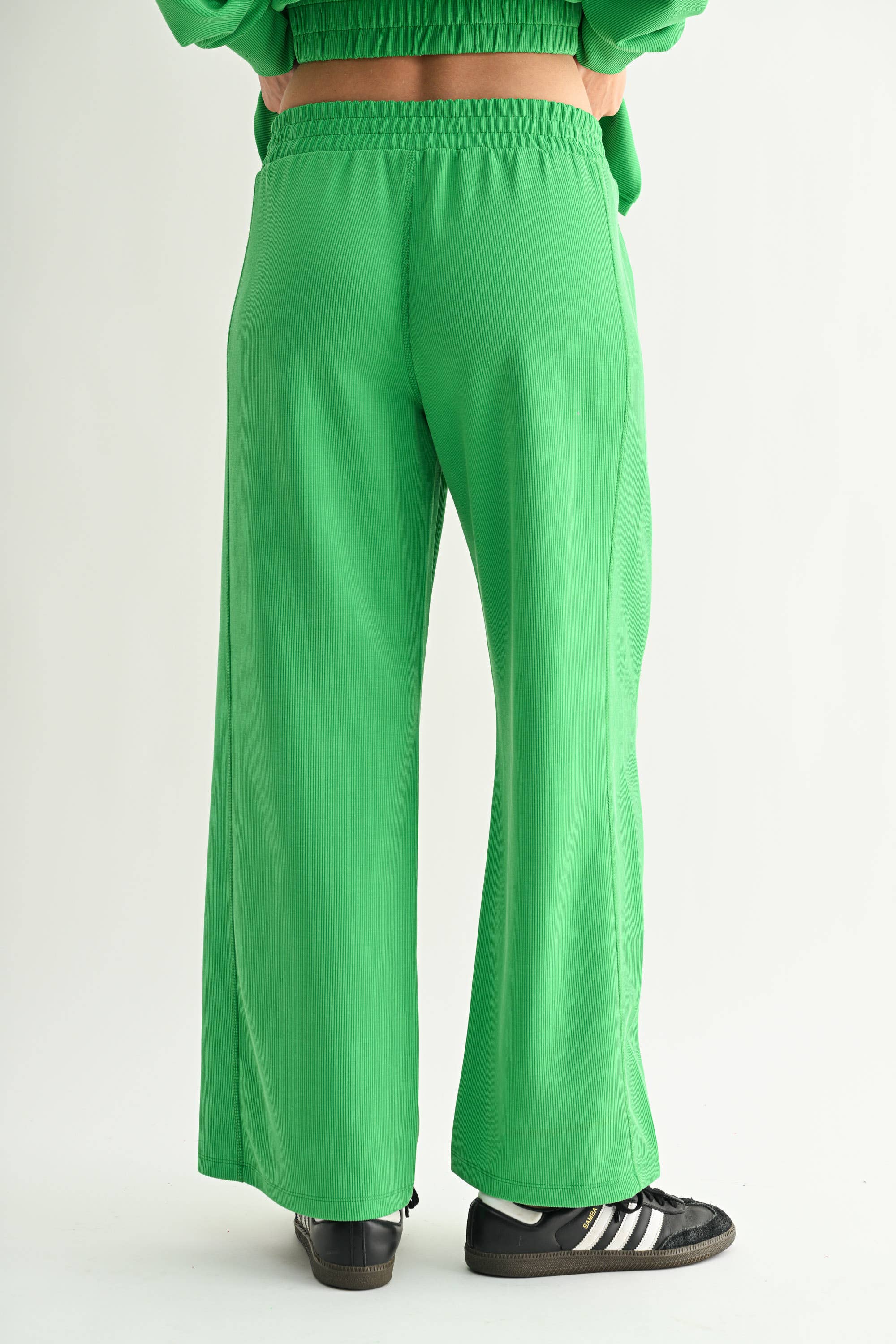 Wide-Leg Rib Pants | Green Pop