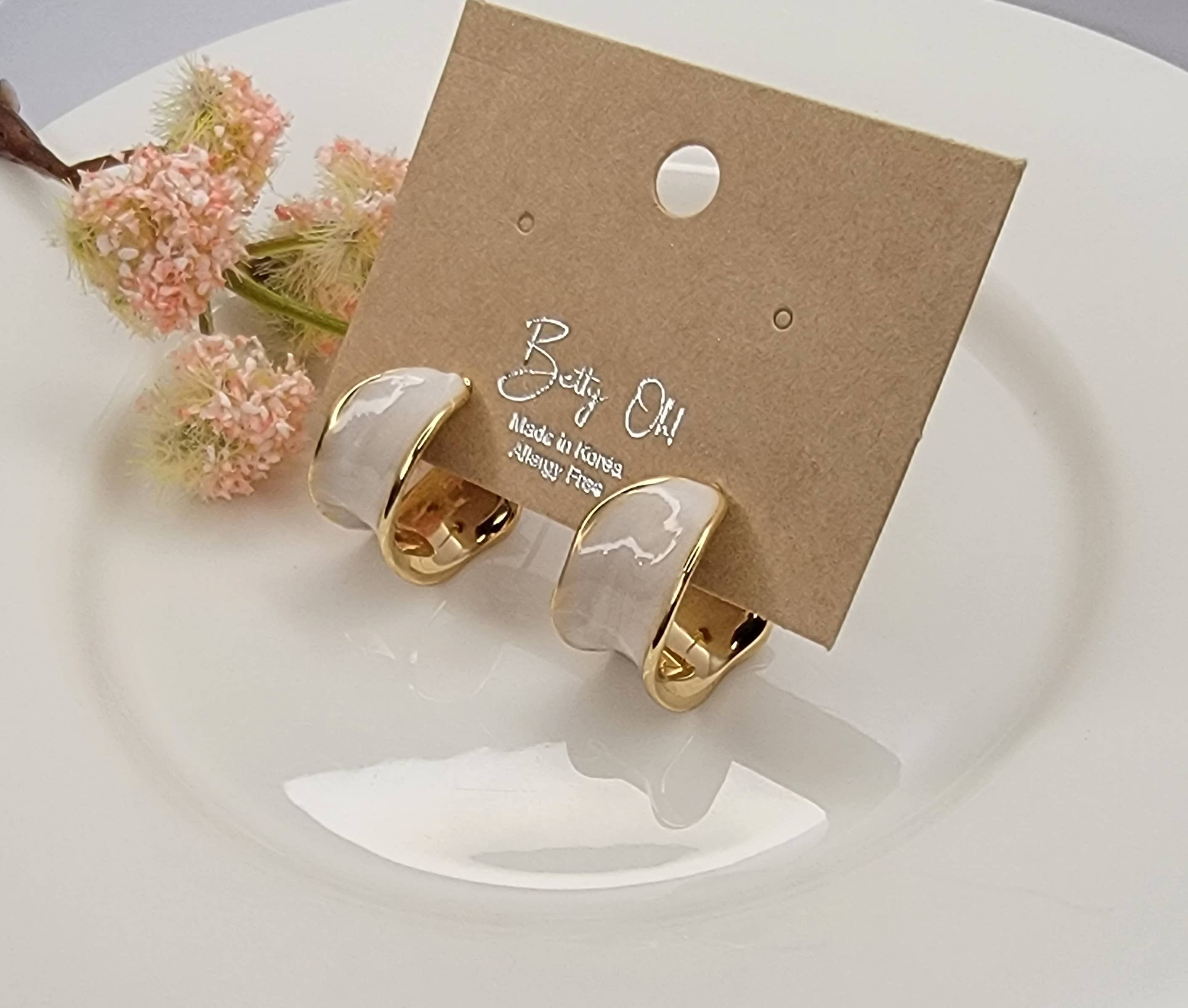 White & Gold Hoop Earrings