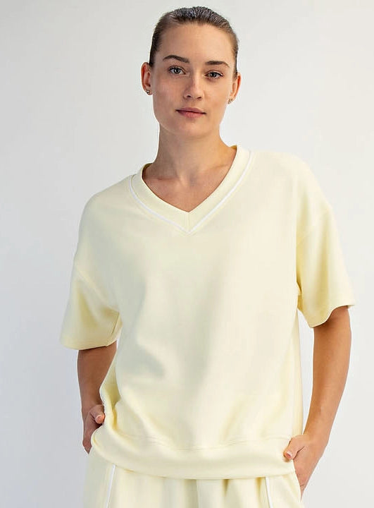 Scuba V-Neck SS Top | Yellow