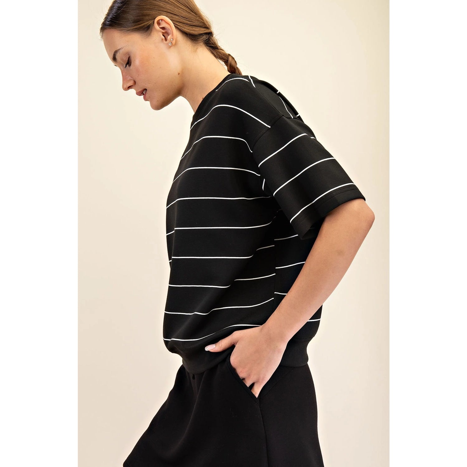 Scuba SS Striped Top | Black/Cream